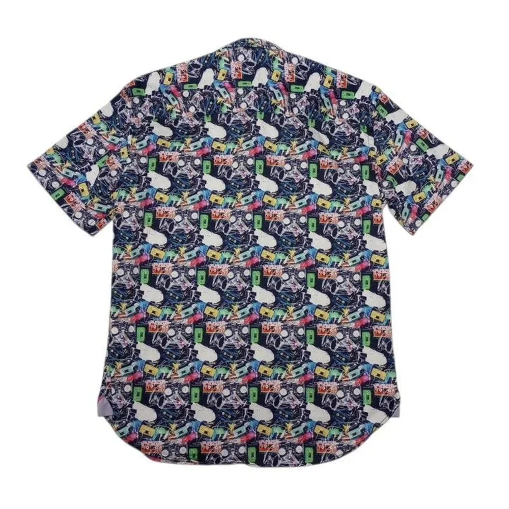 Visconti Black Men's Small Shirt All Over Mixtapes Button Up Short Sleeve‎